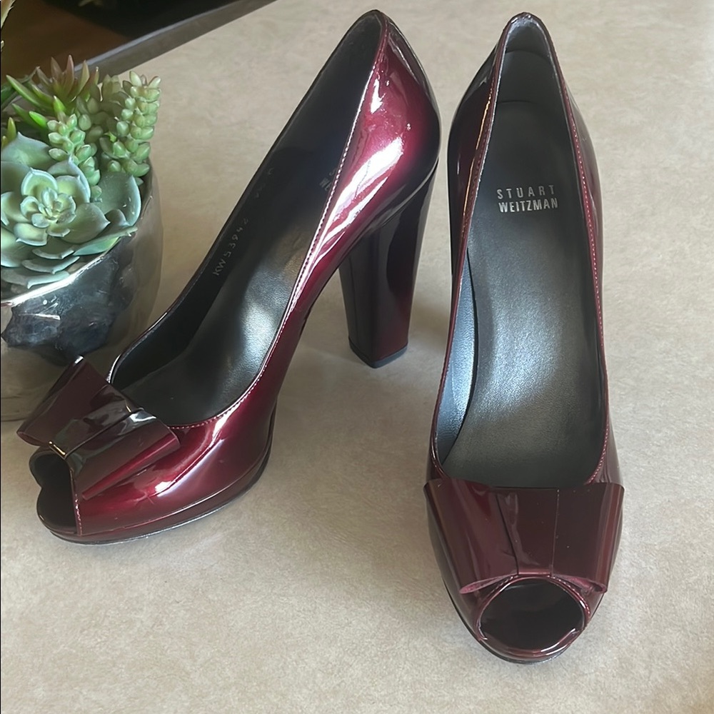 Stuart Weitzman Burgundy Peep Toe Heels